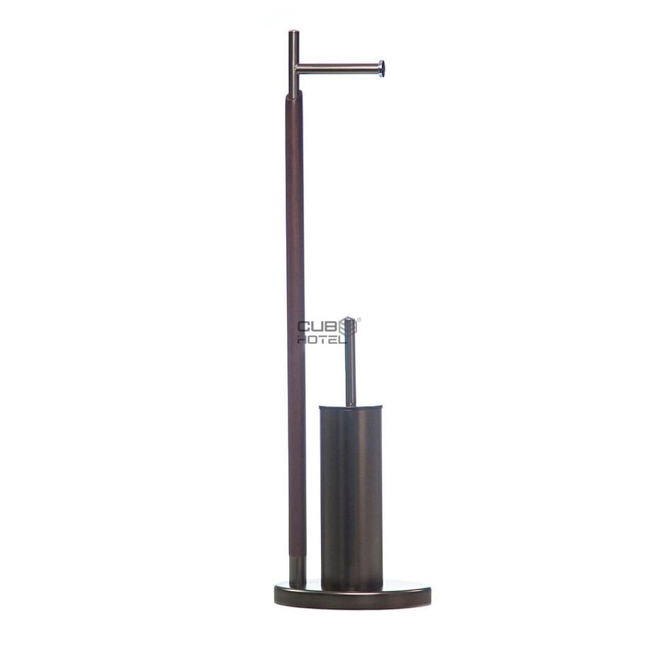 Suporte Rolo de Pé Metal / Madeira, com escova Wc
